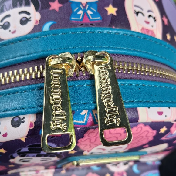 Loungefly Purple & Teal Character Print Backpack with Gold Hardware - Picture 5 of 7